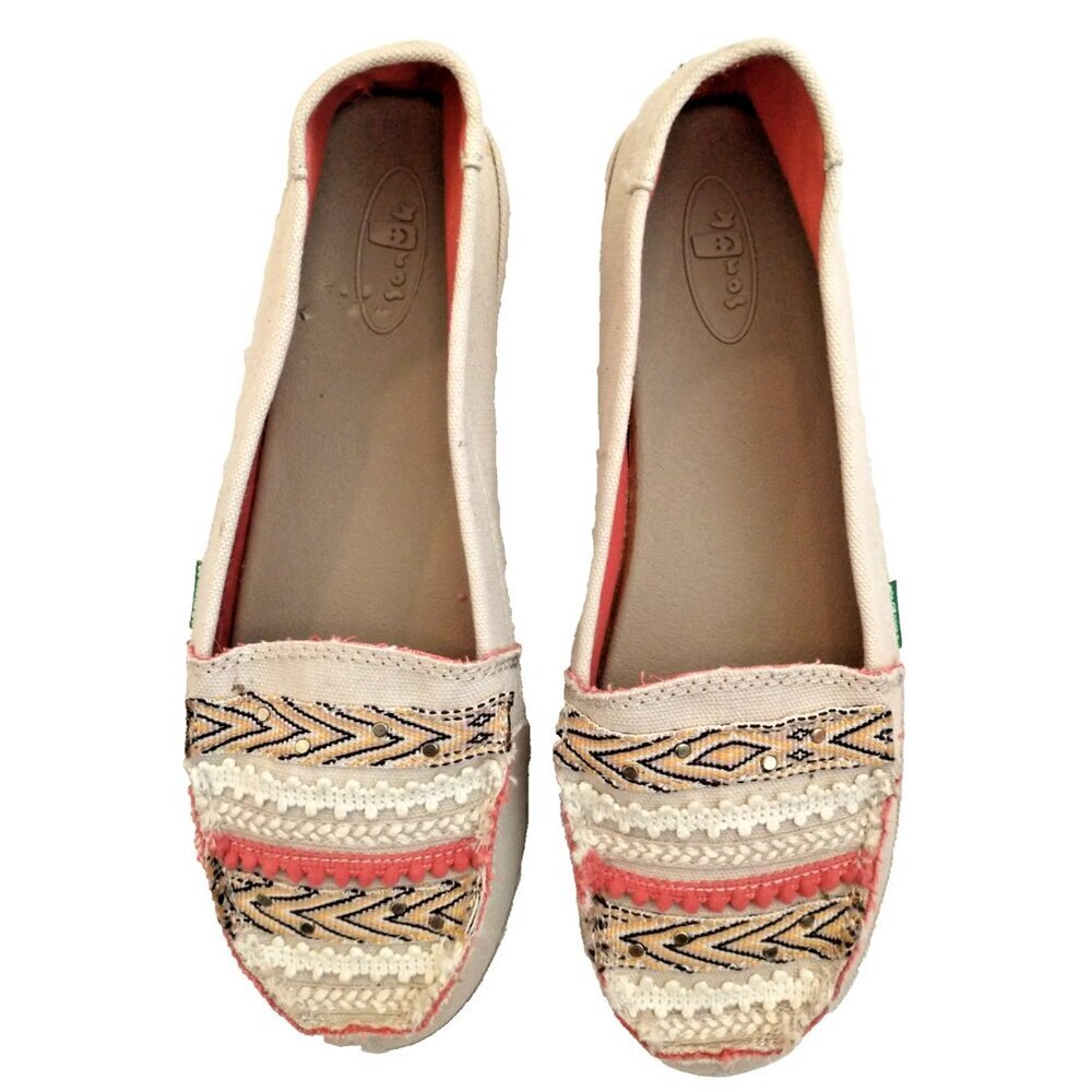 Sanuk Women's Zu-Zu Shoe Loafer Ribbon Detail Canvas Slip-On Flats - 10M